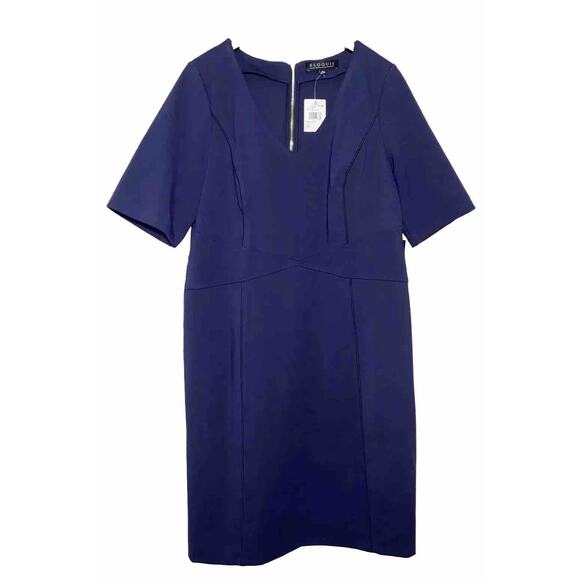 ELOQUII Jersey Knit Fitted Plus Dress Sz 18 Maritime Blu Half Sleeve Stretch NWT - Picture 1 of 16
